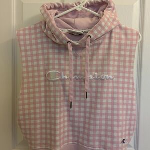 Champion Pink and White Gingham Sleeveless Hoodie